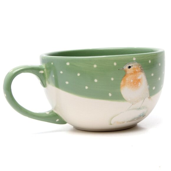 Vintage Hallmark Marjolein Bastin Snow Bird Ceramic Mug Dutch Artist Cup Green - Picture 8 of 8